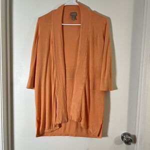 Chicos Orange Open Front Knit Cardigan Sweater Womens Size 1 M Lightweight